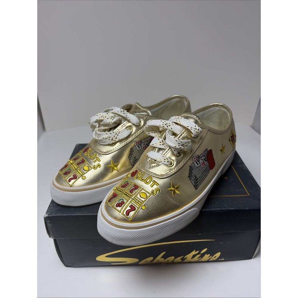 Sabastino Casino Shoes Gold Women's Size 7.5 Wide Dice Slots Gambling Vintage